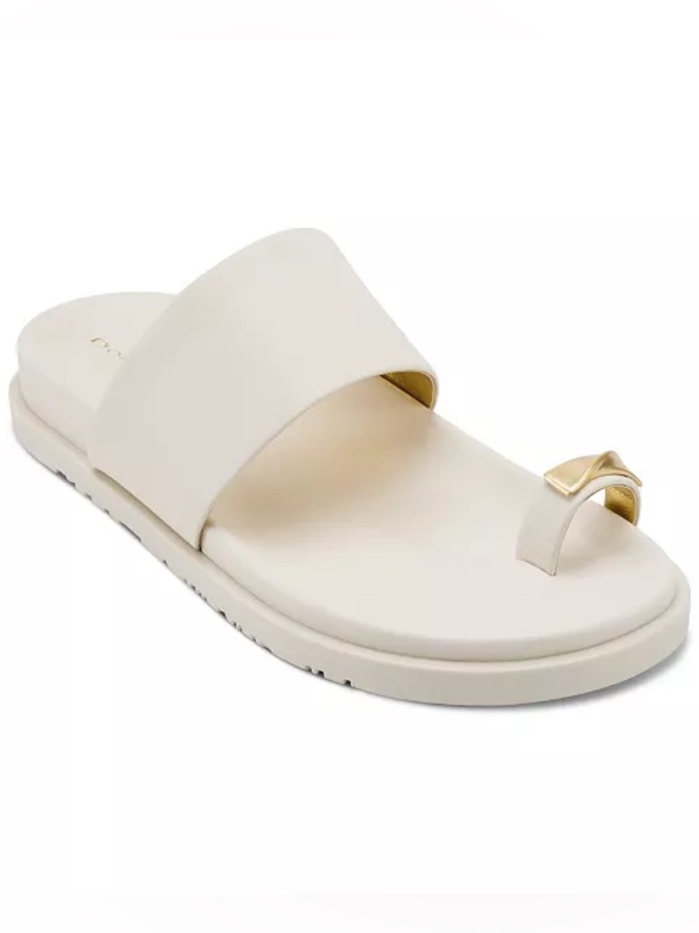 Donna Karan Ivory Slide Sandal with Gold Toe Ring